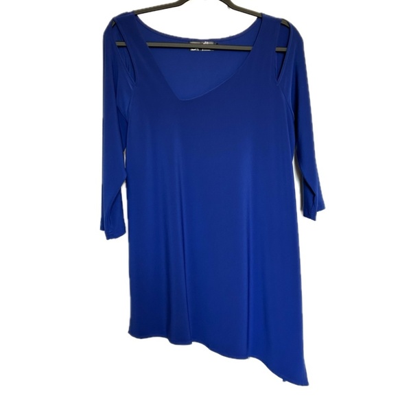 Sympli Nu Focus Asymmetric Hem Cut Out Shoulder 3/4 Sleeve Tunic Cobalt Blue - Picture 17 of 17